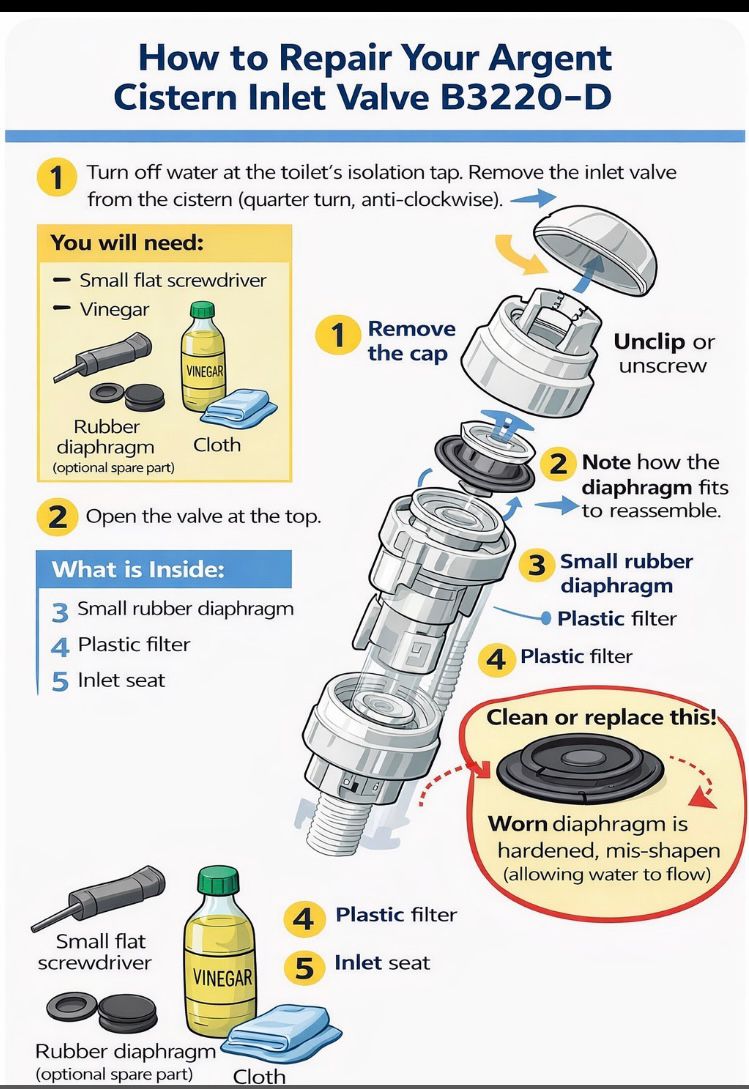 How to repair the Argent B3220-D cistern inlet valve